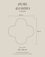 رسم أبعاد مقبض باب الحمراء ALHAMBRA: العرض 20 سم والارتفاع 20 سم؛ لم يحدد سمك الحجر أو بروز التثبيت.