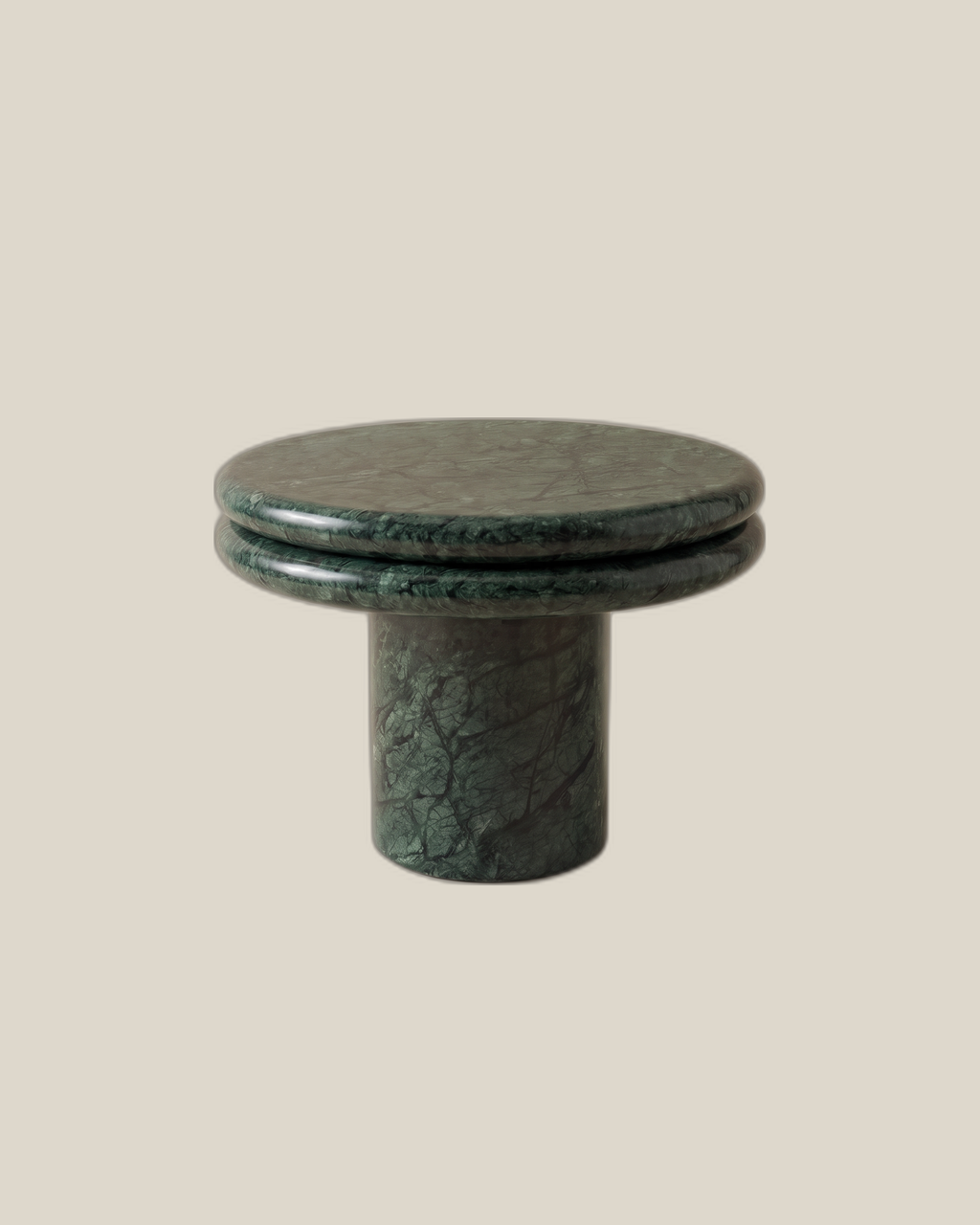 BALZANO Side Table in Verde Green on BONE background, 50 cm diameter and 45 cm high
