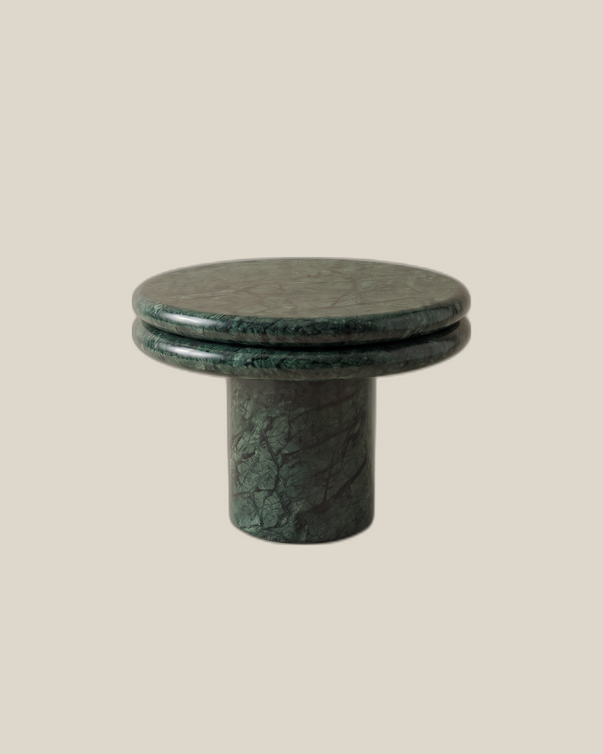 BALZANO Side Table in Verde Green on BONE background, 50 cm diameter and 45 cm high