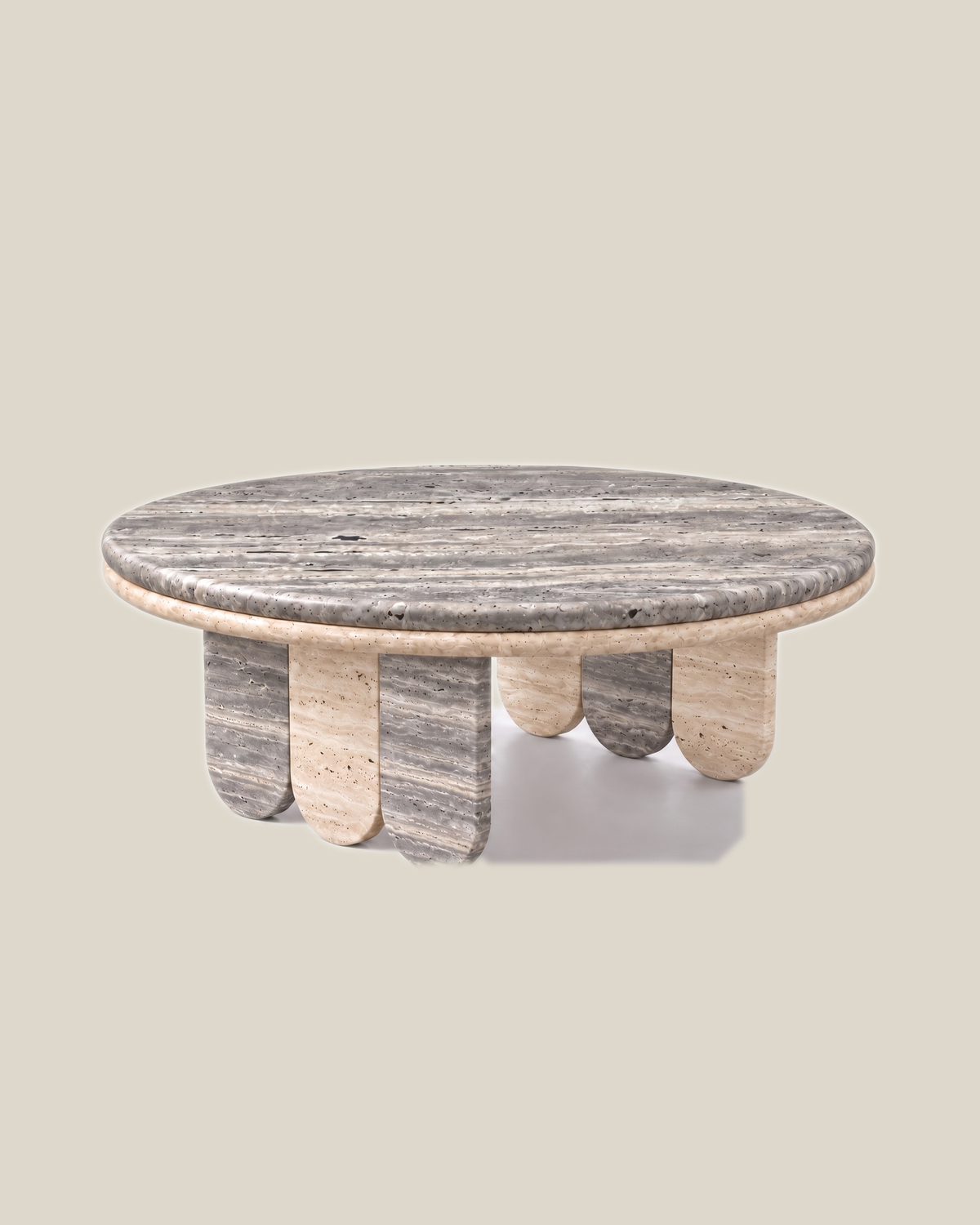 CACTUS coffee table by CARVINGS, Silver & Beige variant, on a BONE background.