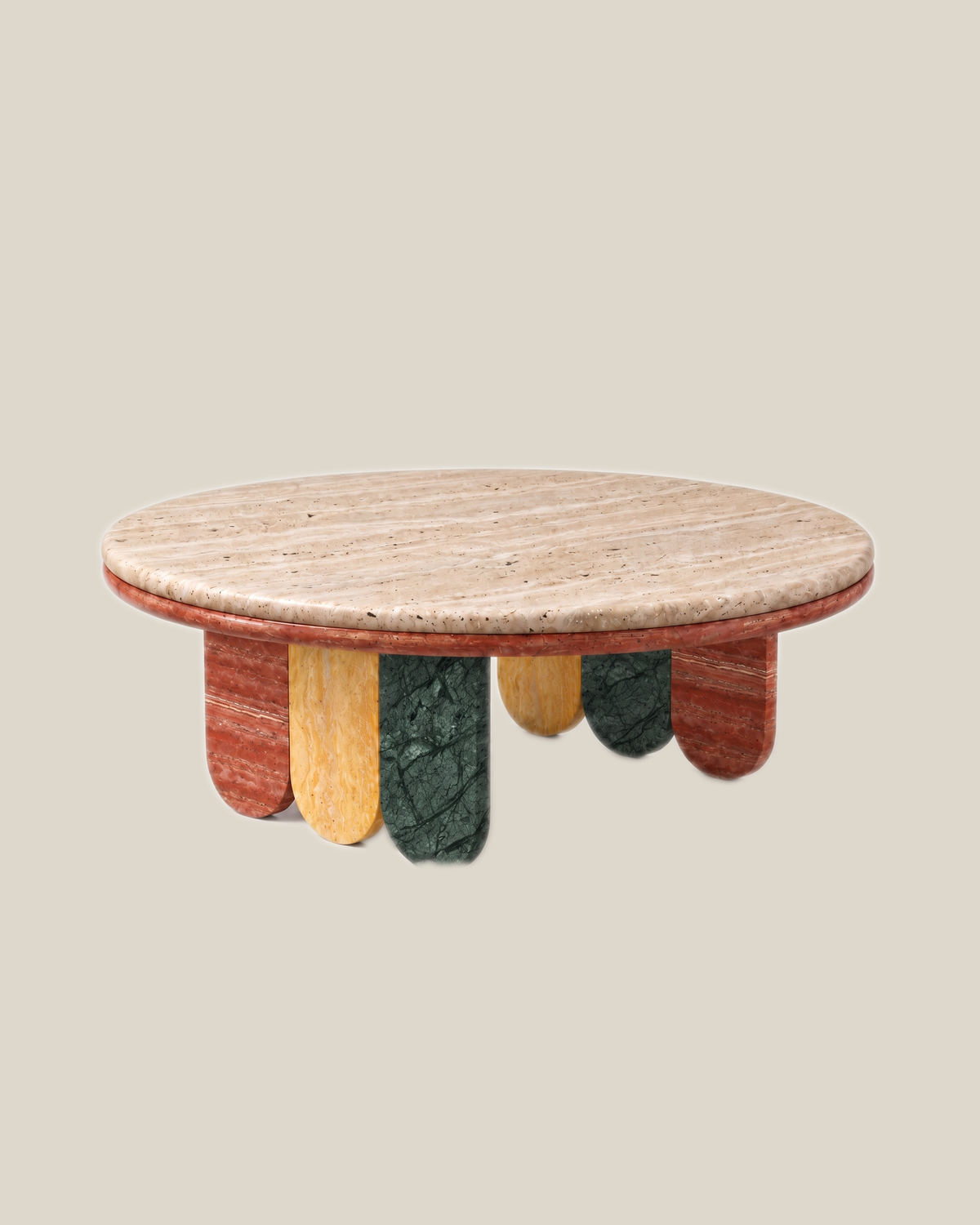 CACTUS coffee table by CARVINGS, Verde Legs variant, on a BONE background.