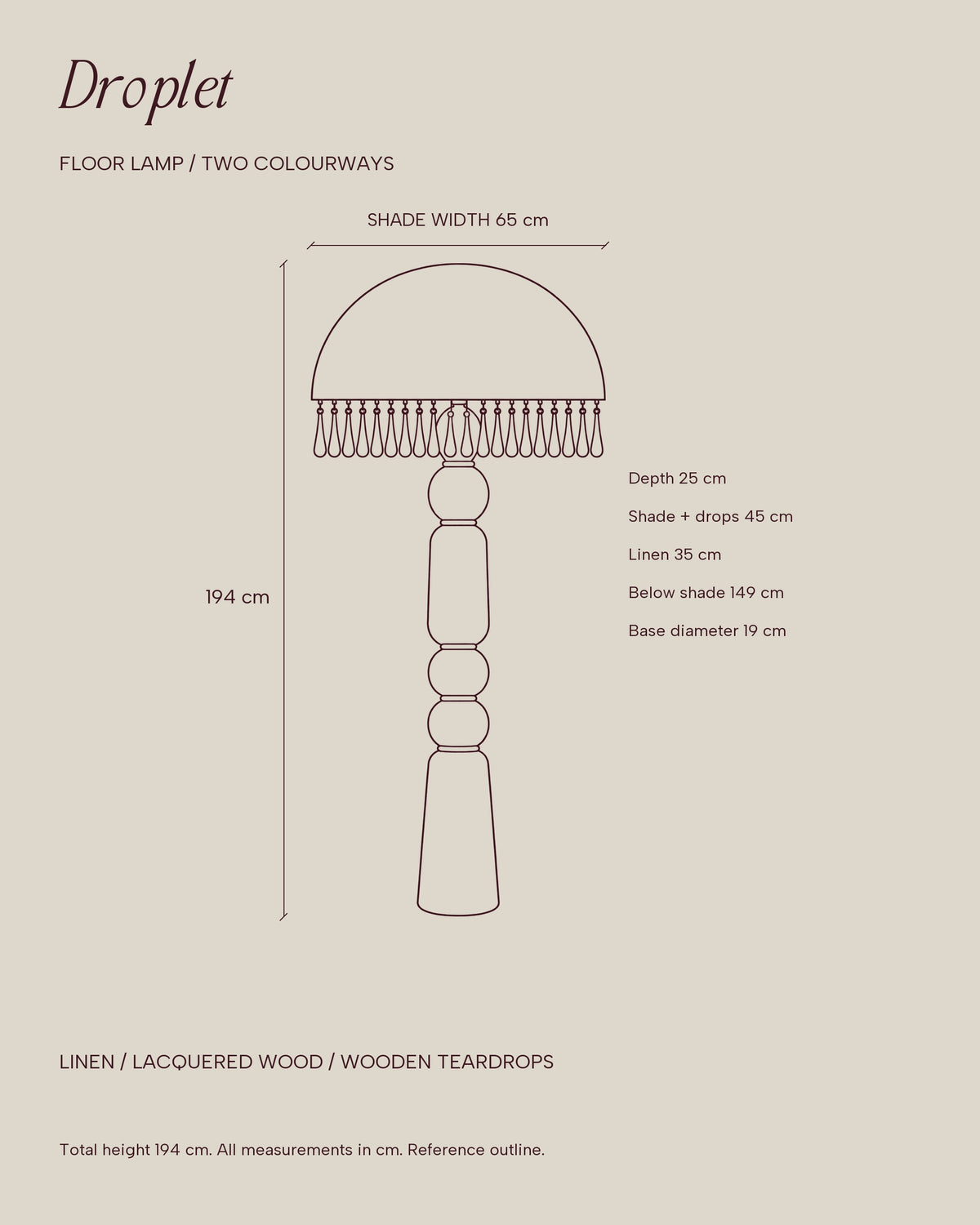 DROPLET Floor Lamp by LaLuz — Dimensioned Outline