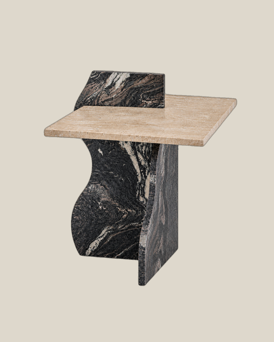 GUCCI Side Table in Beige Travertine and Gucci Marble — product view 1 on Bone