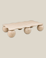 MIRA Large Beige Travertine coffee table — product view on Bone background