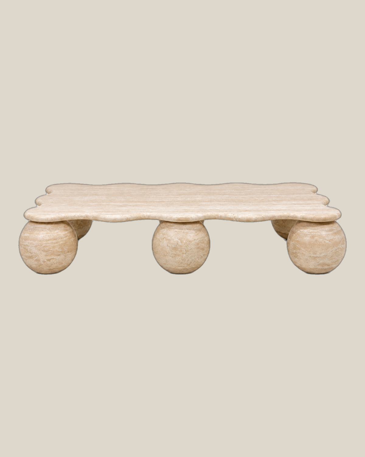 MIRA Large Beige Travertine coffee table — product view on Bone background