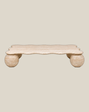 MIRA Small Beige Travertine coffee table — product view on Bone background