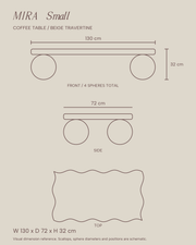 MIRA Small Beige Travertine coffee table — dimensions in cm
