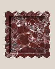 Tiffany Tray in burgundy marble, overhead view on BONE background — 20 × 20 cm, 2 cm thick