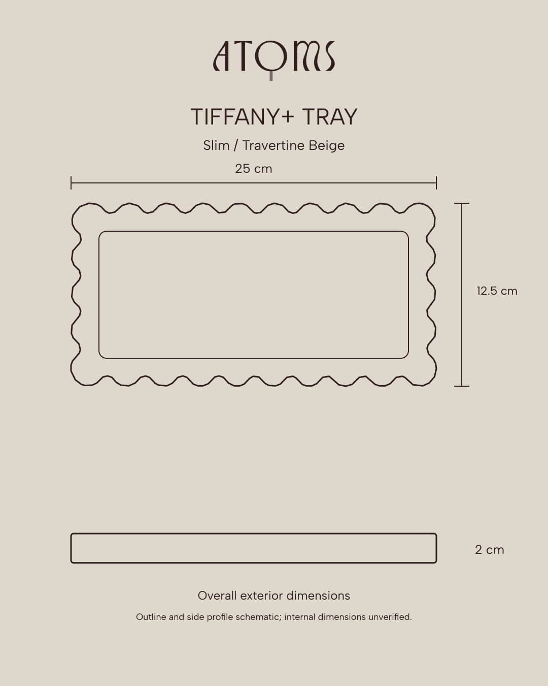Tiffany+ Tray — Slim Travertine Beige Dimensions