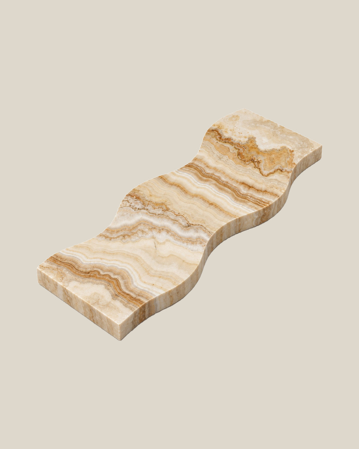 ATOMS Sezy Tray — Cream & Caramel, angled view on BONE background