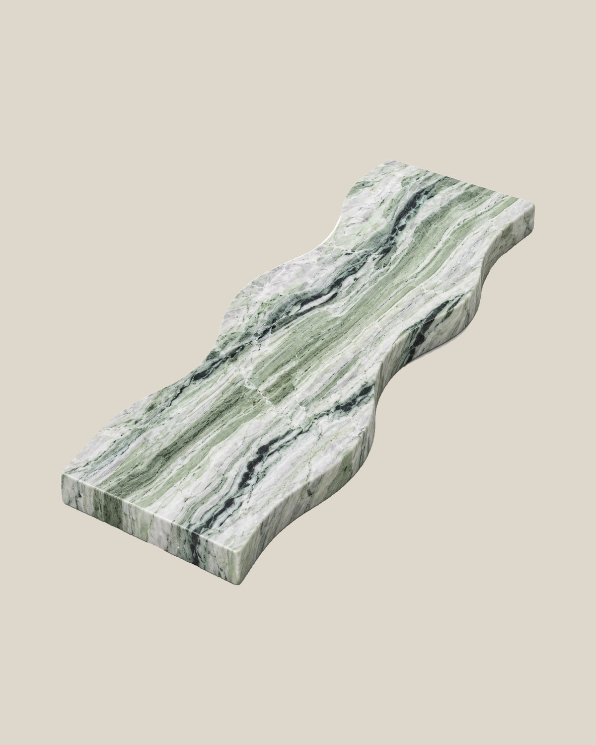 ATOMS Sezy Tray — Mint Green & White, angled view on BONE background