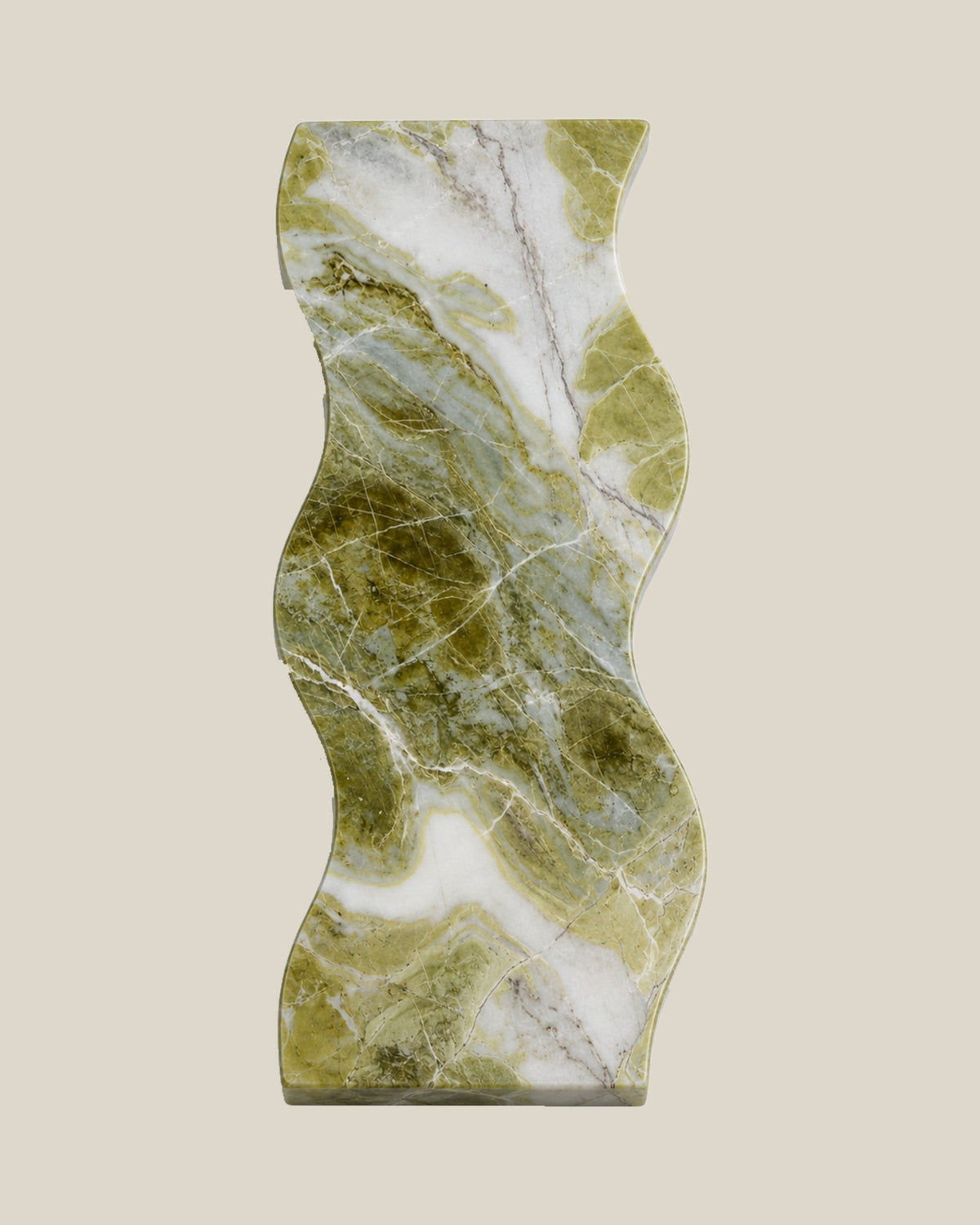 ATOMS Sezy Tray — Olive & White, top view on BONE background