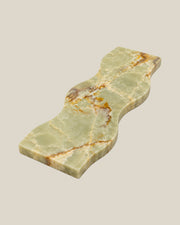 ATOMS Sezy Tray — Pale Green & Gold, angled view on BONE background