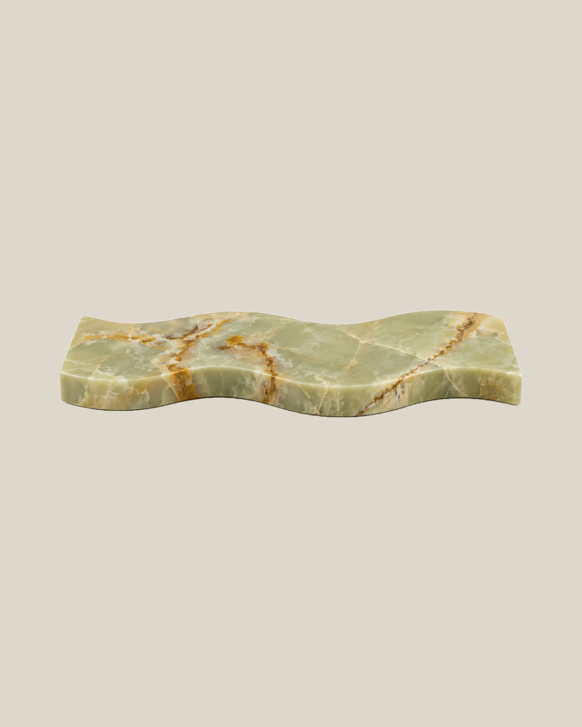 ATOMS Sezy Tray — Pale Green & Gold, low profile on BONE background