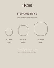 Stephane tray set dimensions: 20 by 20, 30 by 30 and 40 by 40 centimetres