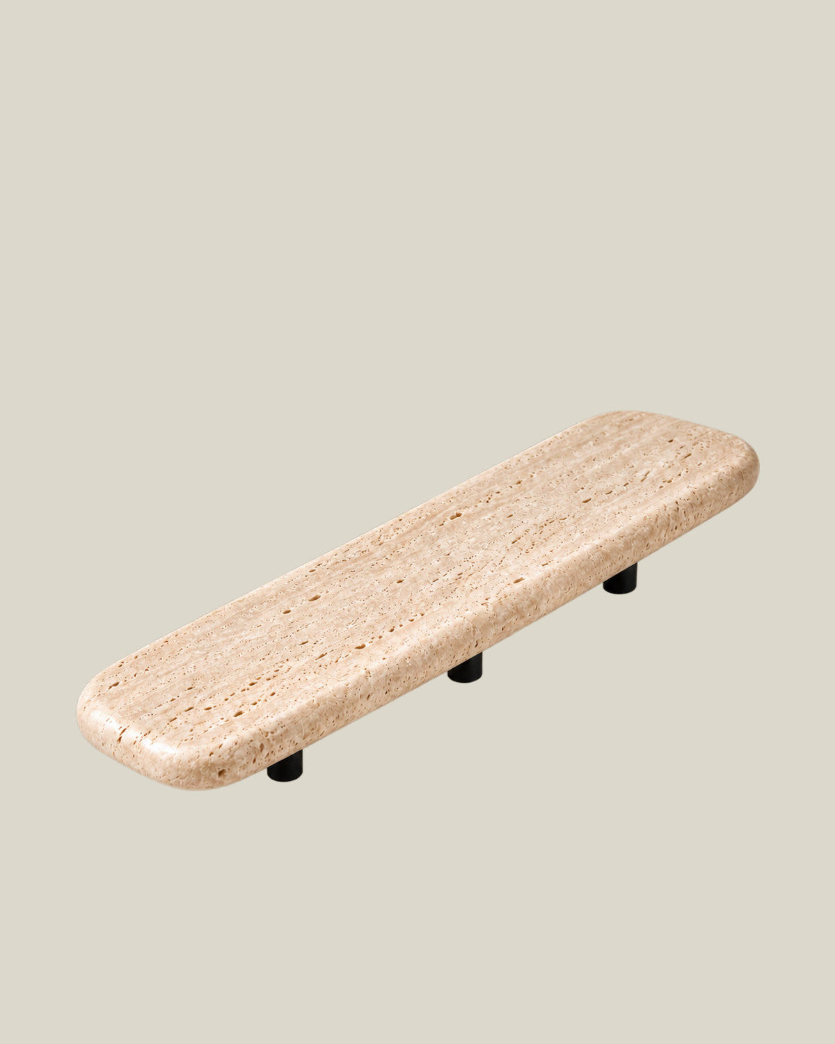 Tower Door Knob by ATOMS in Beige, angle view of the rounded rectangular natural stone door pull; one stone pull per purchase.