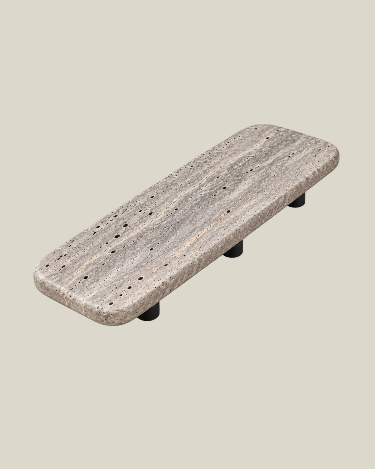 Tower Door Knob by ATOMS in Silver Grey, angle view of the rounded rectangular natural stone door pull; one stone pull per purchase.