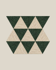 BLOC TRI-CHECKERS — Beige × Green tile pattern on BONE background