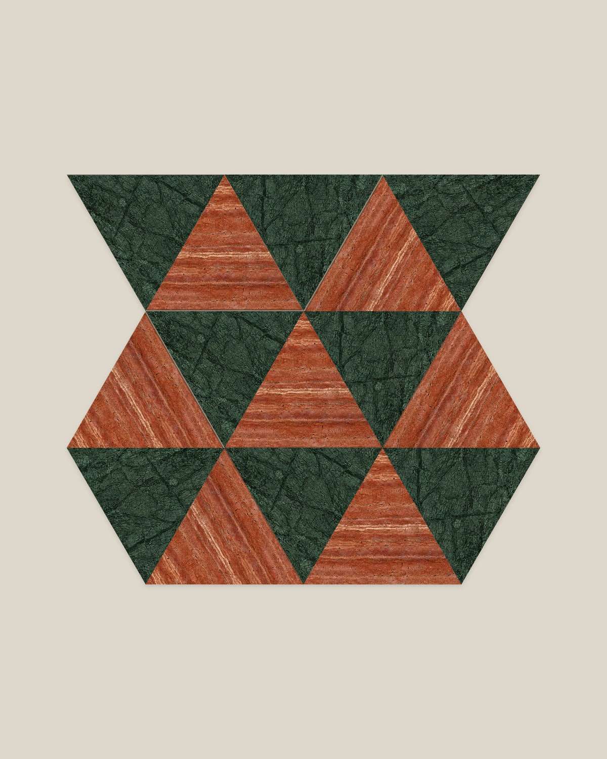 BLOC TRI-CHECKERS — Red × Green tile pattern on BONE background