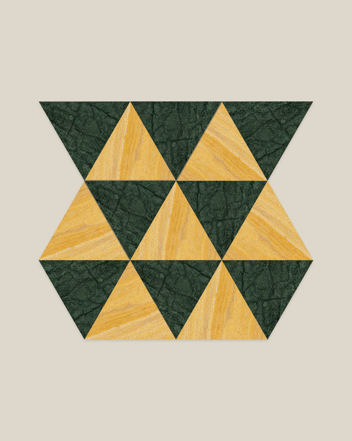 BLOC TRI-CHECKERS — Yellow × Green tile pattern on BONE background