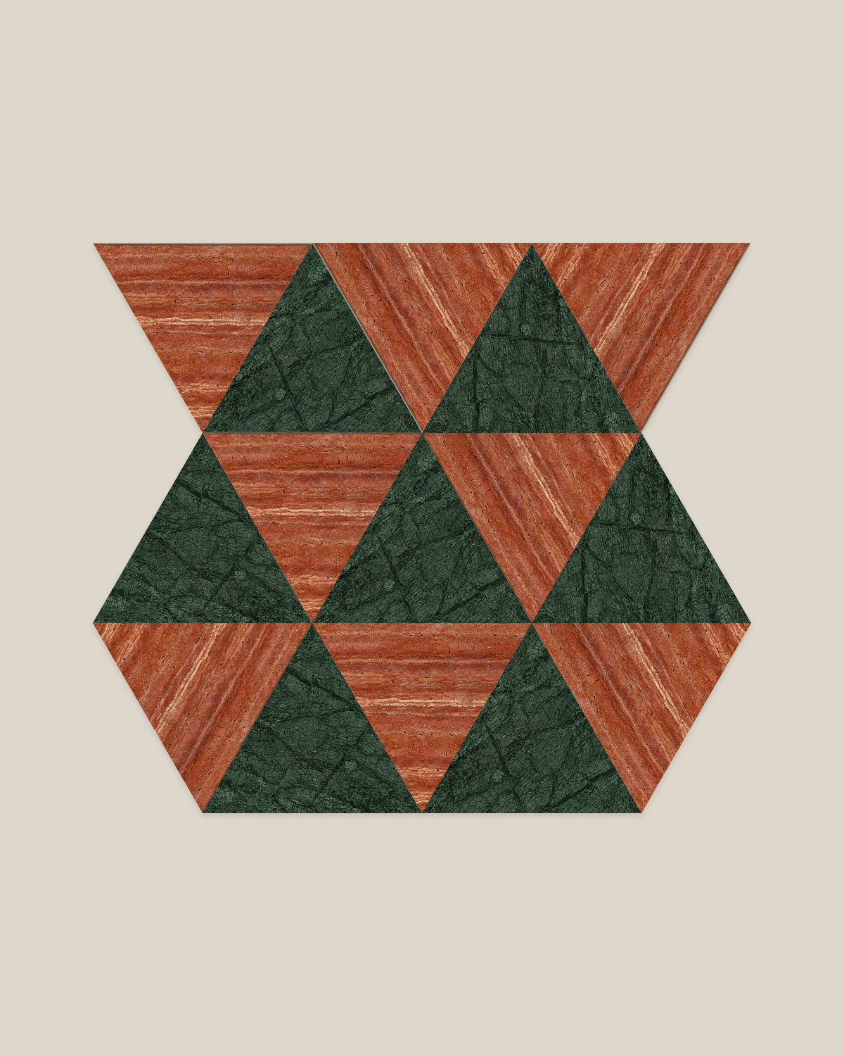 BLOC TRI-CHECKERS — Green × Red tile pattern on BONE background