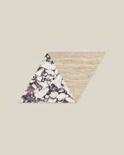 BLOC TRI-CHECKERS — Viola × Beige paired triangles on BONE background