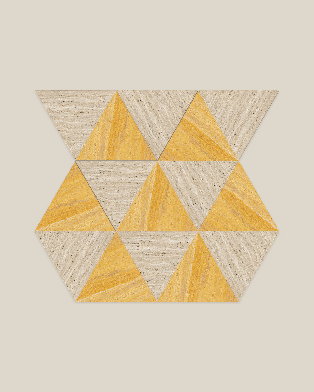 BLOC TRI-CHECKERS — Yellow × Beige tile pattern on BONE background