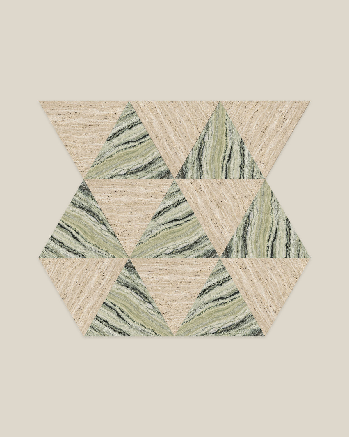 BLOC TRI-CHECKERS — River Jade × Beige tile pattern on BONE background