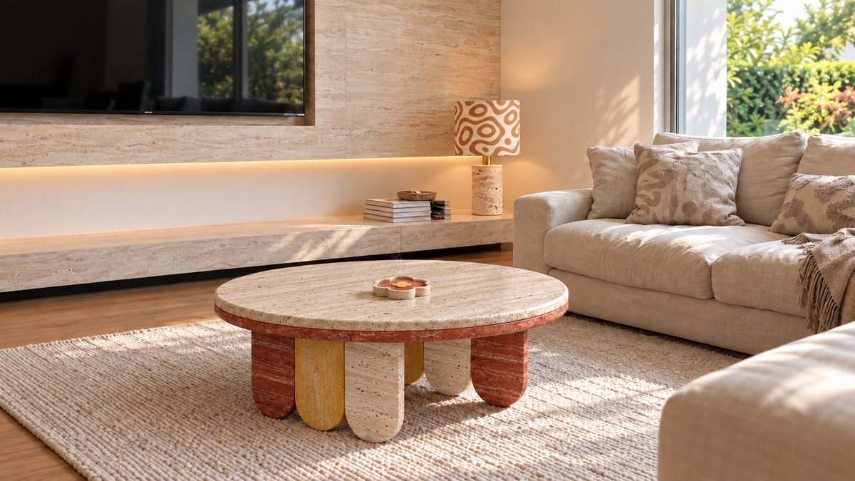 CARVINGS furniture, LA LUZ lighting and ATOMS objects styled together