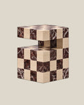 Cookie Side Table - Checkered Travertine and Rosso Levante - 40 x 40 x 52 cm