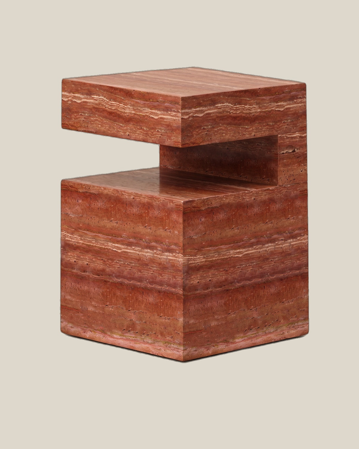 Cookie Side Table - Red Travertine - 40 x 40 x 52 cm