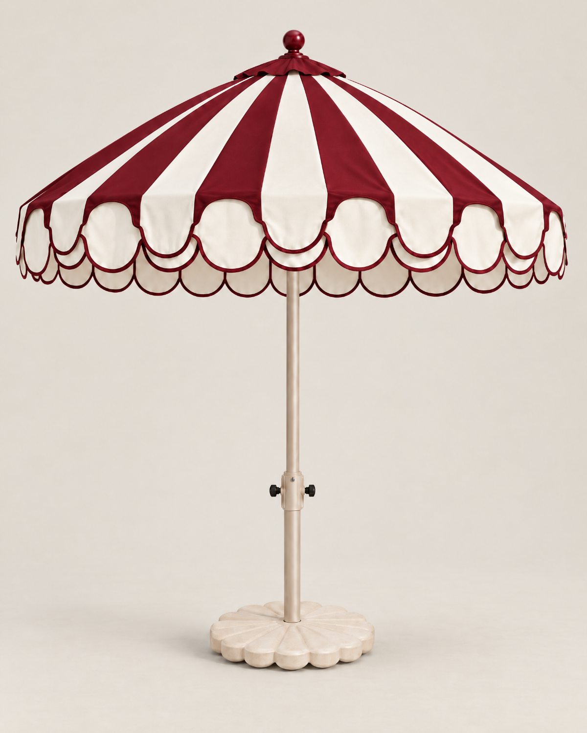 LA LUZ double scalloped umbrella — burgundy front, 185 cm overall height