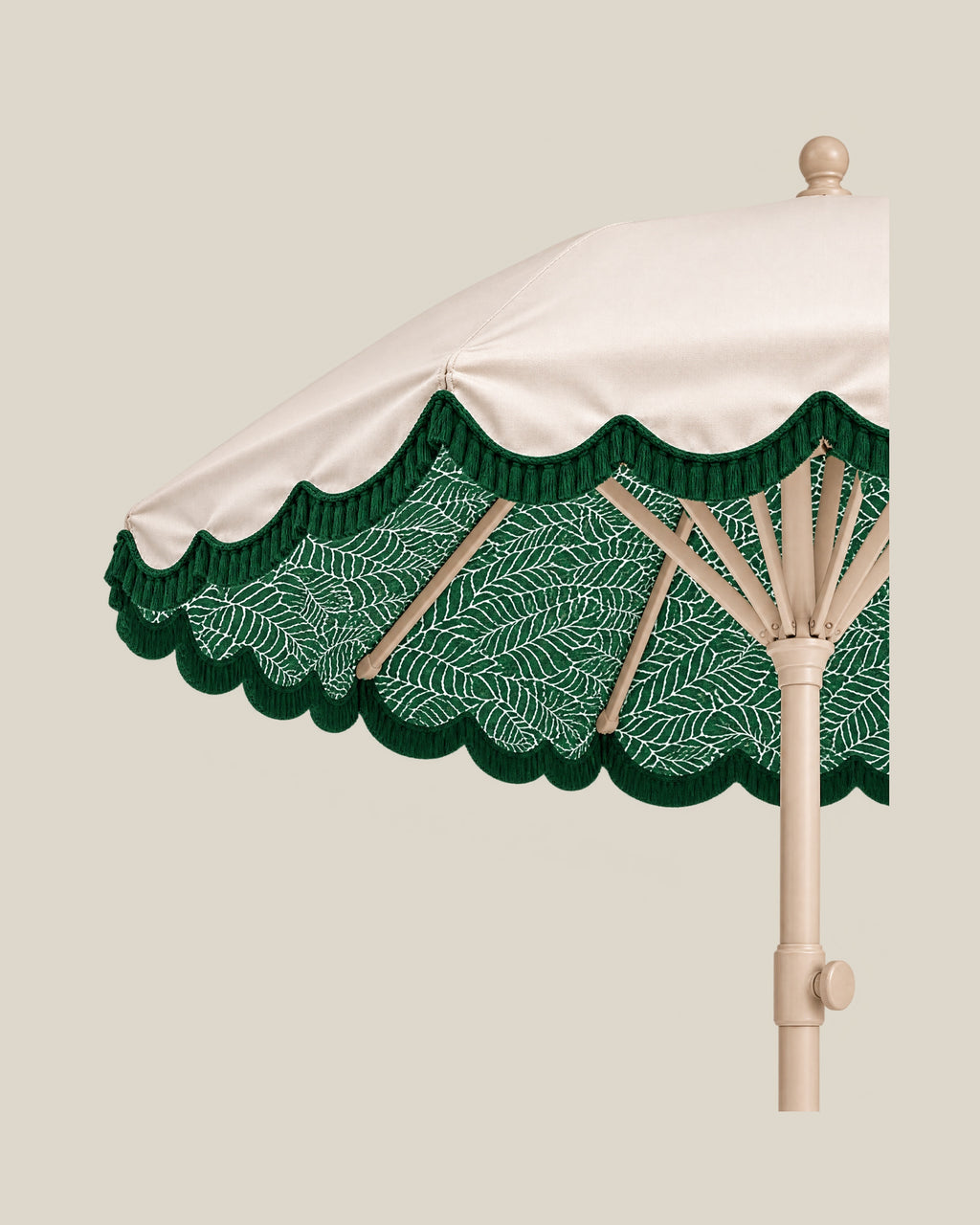 LA LUZ Fringed Parasol Umbrella Green Fabric Detail