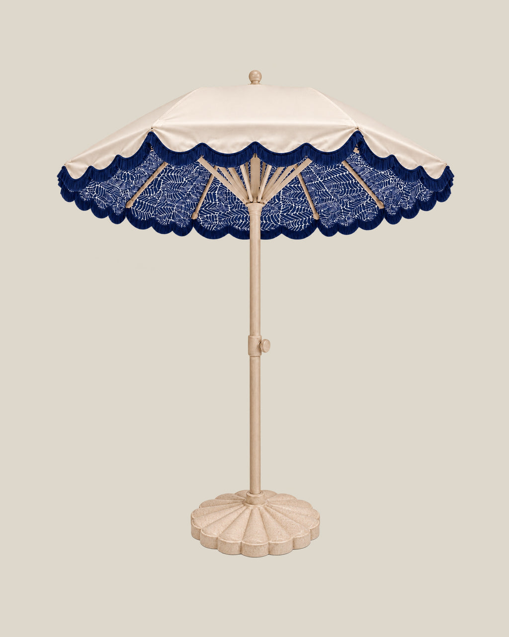 LA LUZ Fringed Parasol Umbrella Navy Front