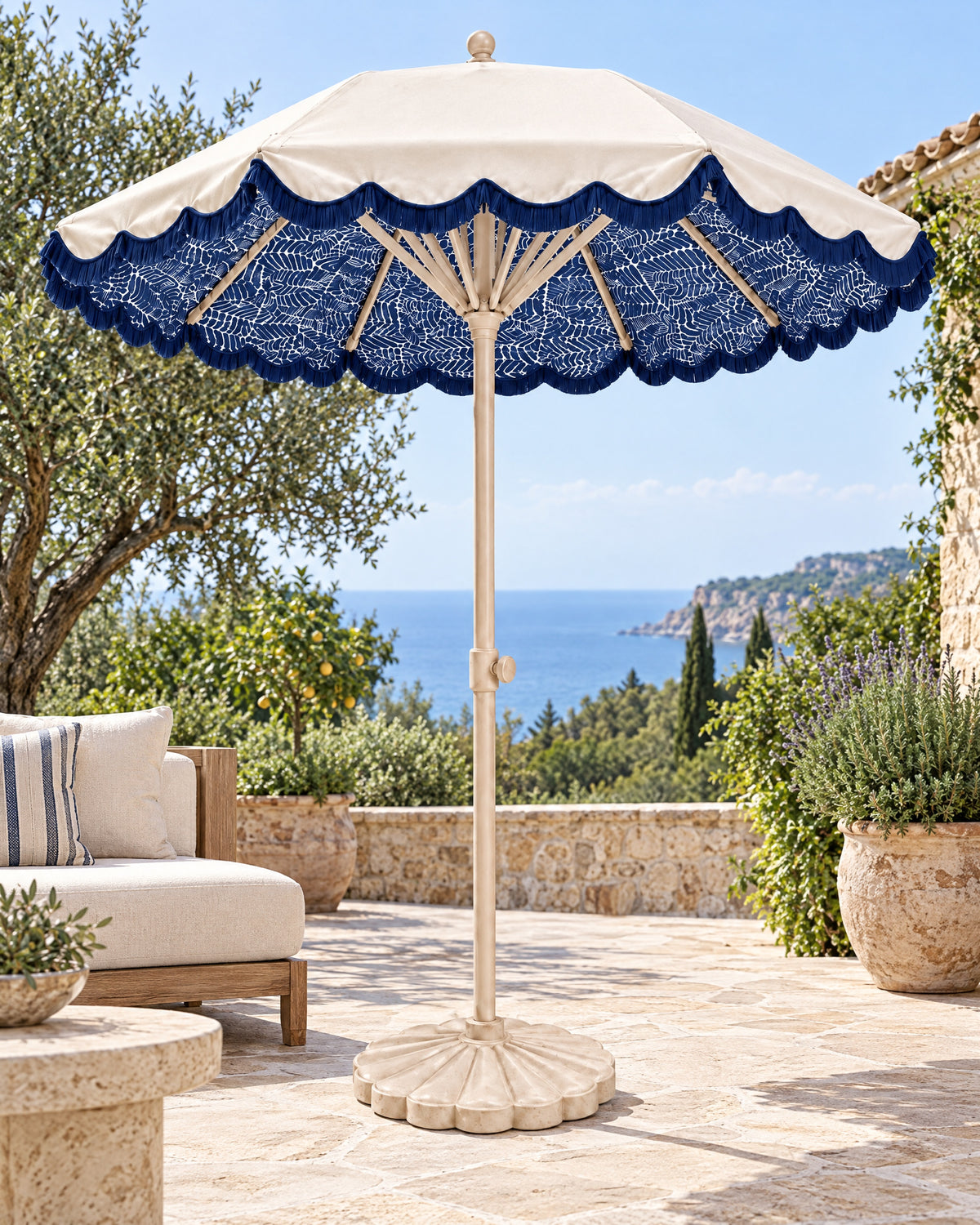 LA LUZ Fringed Parasol Umbrella Navy Lifestyle