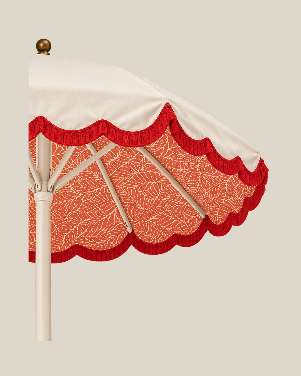 LA LUZ Fringed Parasol Umbrella Red Coral Fabric Detail