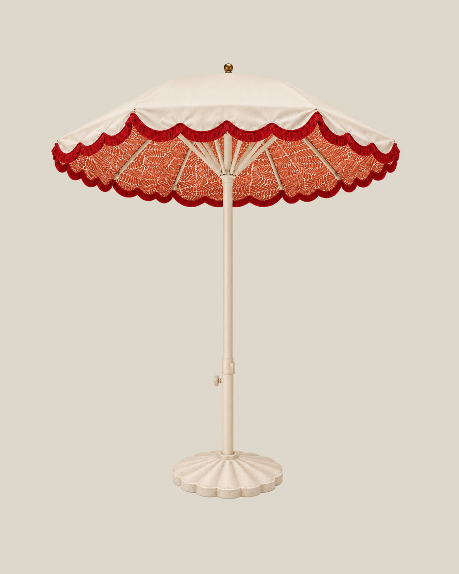 LA LUZ Fringed Parasol Umbrella Red Coral Front