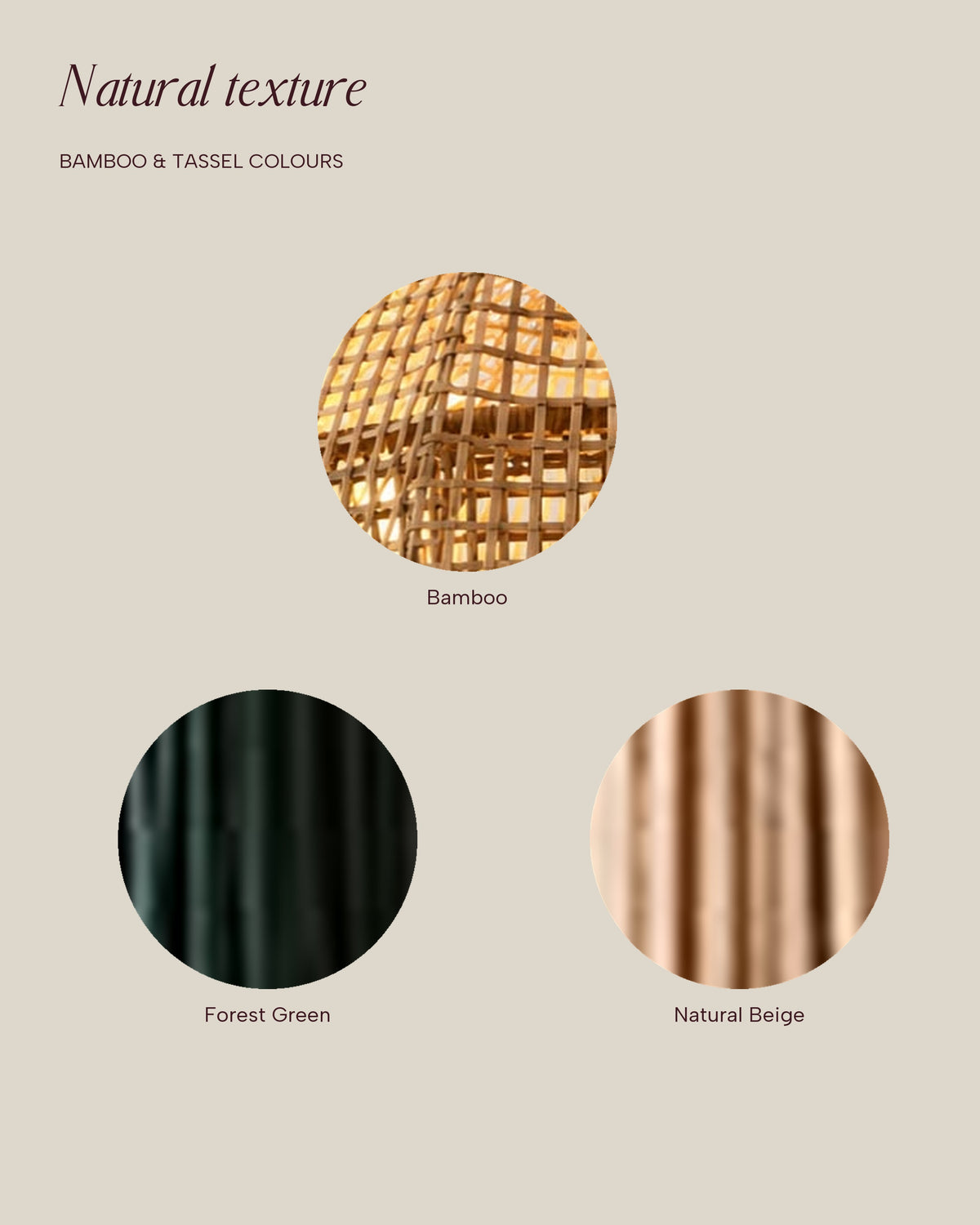 LA LUZ Orbit Bamboo Chandelier Material and Colour Swatches