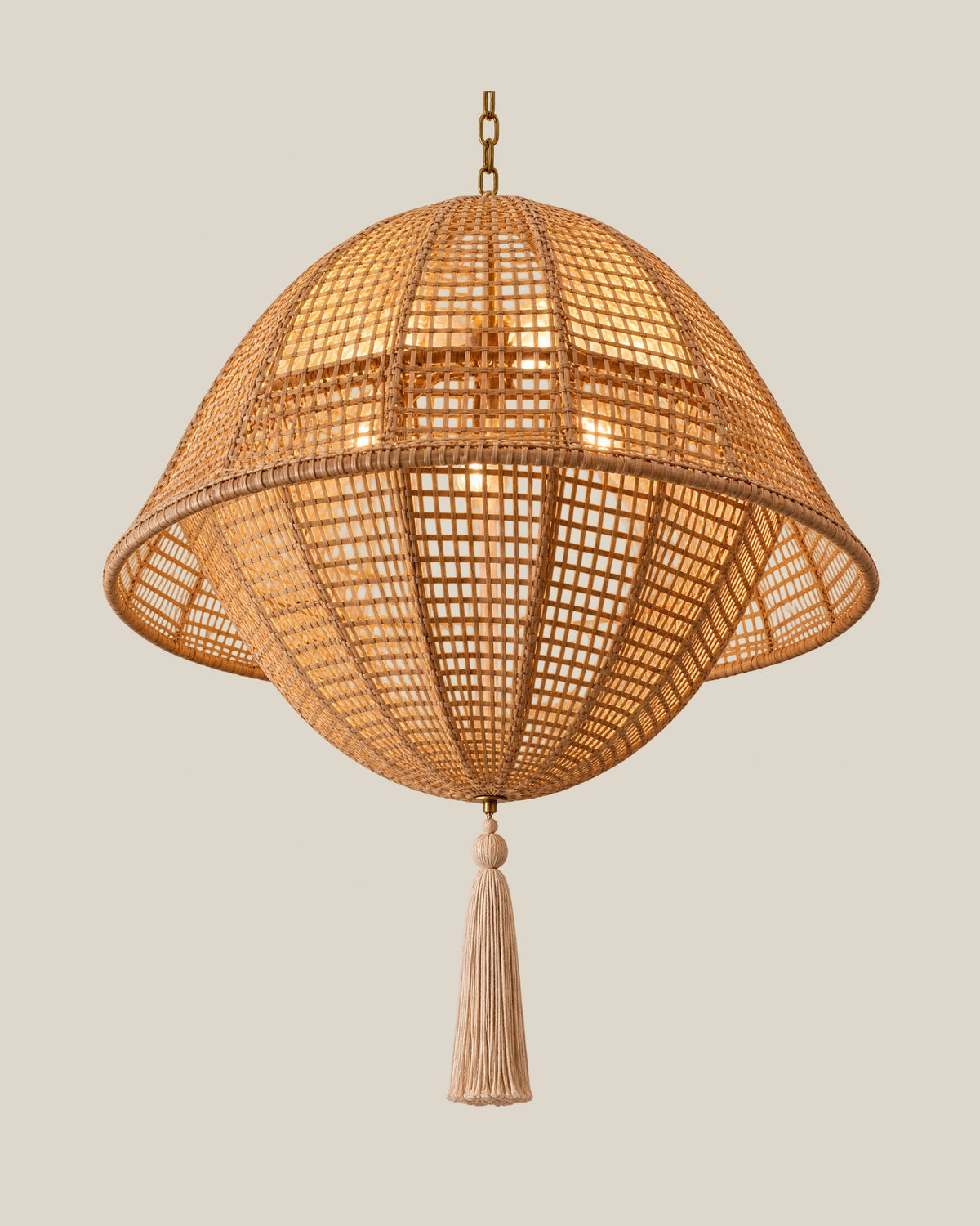 LA LUZ Orbit Bamboo Chandelier Natural Beige Front