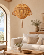 LA LUZ Orbit Bamboo Chandelier Natural Beige Lifestyle