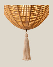 LA LUZ Orbit Bamboo Chandelier Natural Beige Tassel Detail