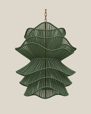 LA LUZ RUFFLE Bamboo Chandelier Forest Green Front
