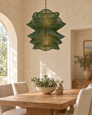 LA LUZ RUFFLE Bamboo Chandelier Forest Green Lifestyle