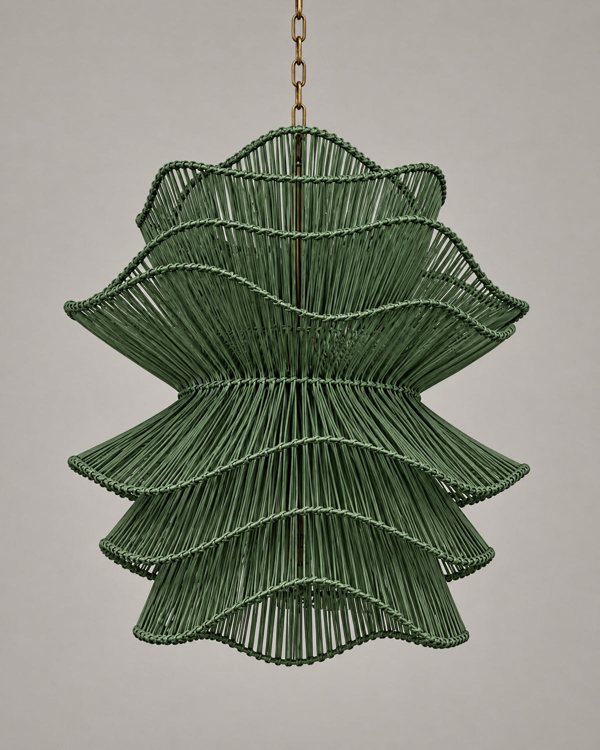 LA LUZ RUFFLE Bamboo Chandelier Forest Green Studio