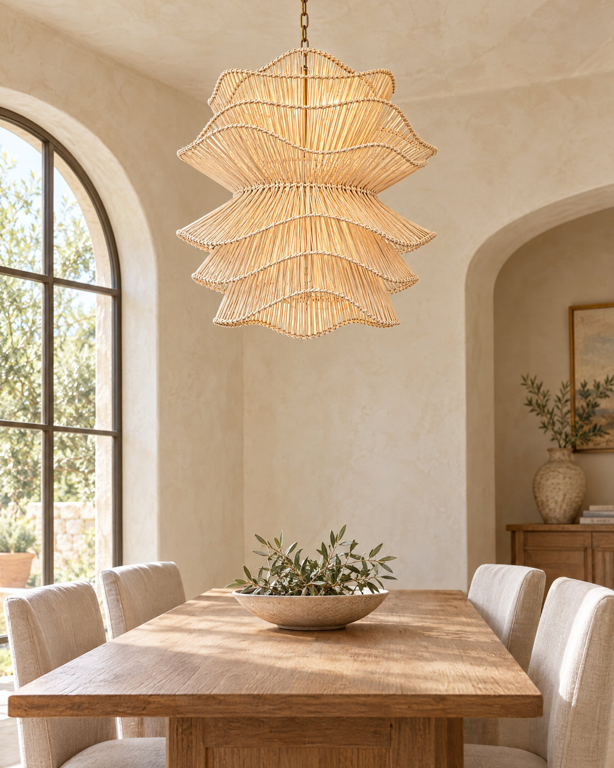 LA LUZ RUFFLE Bamboo Chandelier Natural Lifestyle