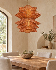 LA LUZ RUFFLE Bamboo Chandelier Terracotta Lifestyle