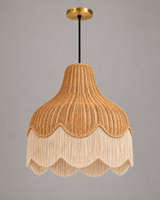 LA LUZ Scalloped Rattan Fringe Pendant — Beige Studio