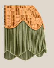 LA LUZ Scalloped Rattan Fringe Pendant — Sage Green Fringe Detail