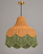 LA LUZ Scalloped Rattan Fringe Pendant — Sage Green Studio