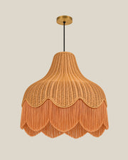 LA LUZ Scalloped Rattan Fringe Pendant — Soft Apricot Front